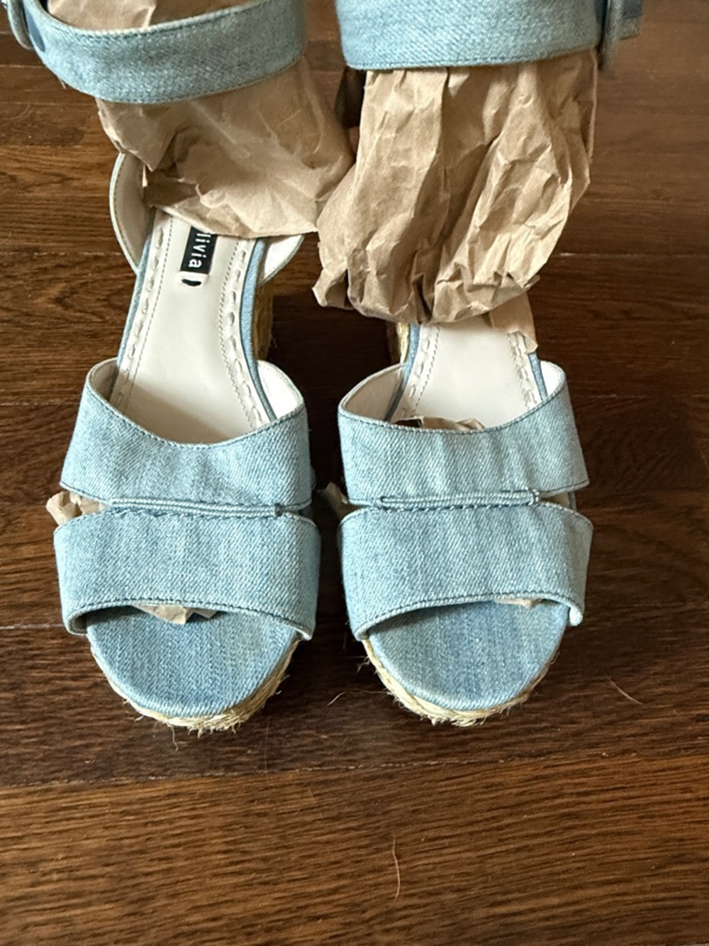 🐋 Alice + Olivia ‘Roberta’ Denim Blue Espadrille Wedge Sandals, Size 8 - Picture 4 of 12